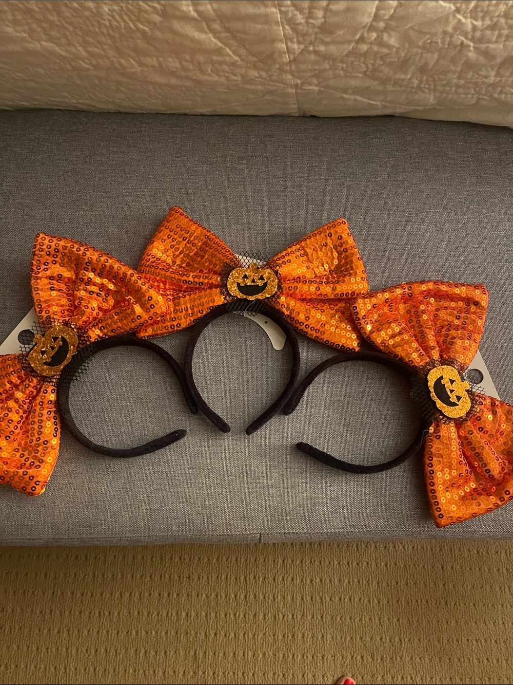 Set of 3 Halloween Sequin Pumpkin Bow Headband for Kids - Orange